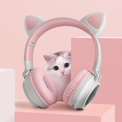 LED Light Wireless Headset with Cat Ear Design - Music Headphones for Girls, Daughters, Bluetooth Headset with TF Card Support and FM Radio