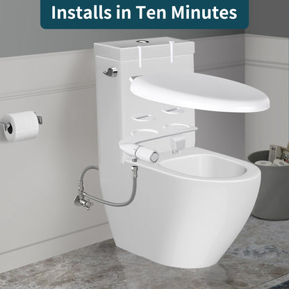 Dual Nozzle Bidet Non-Electric Toilet Attachment with Adjustable Water Pressure and Brass Inlet