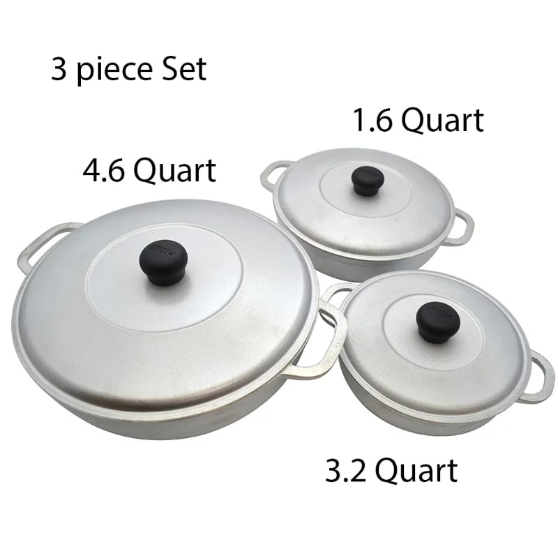 Imusa 3 Piece Colombian Cast Aluminum Caldero or Dutch Oven Set with Lid