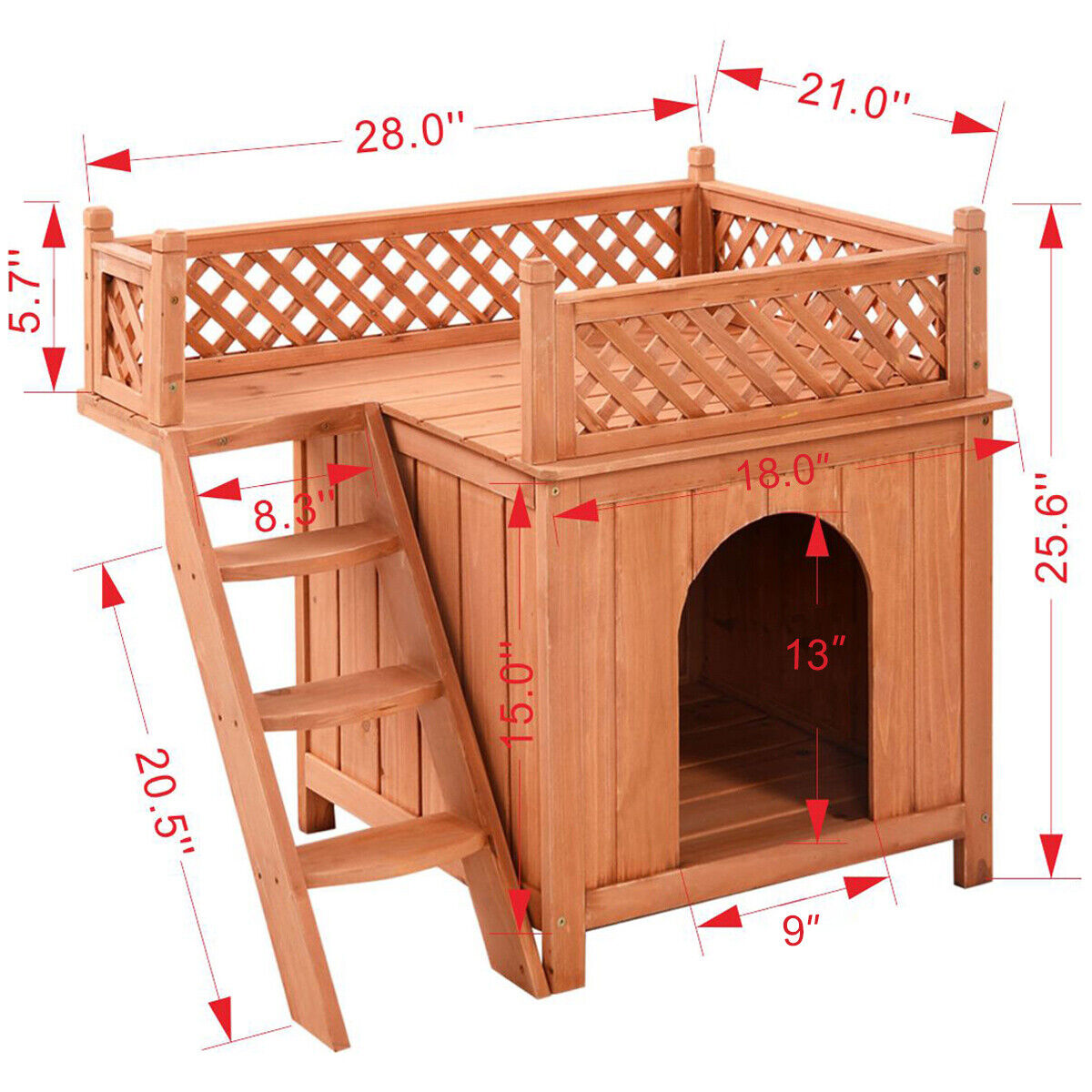 Costway Wooden Puppy Pet Dog House Wood Room In/outdoor Raised Roof Balcony Bed Shelter PS7391