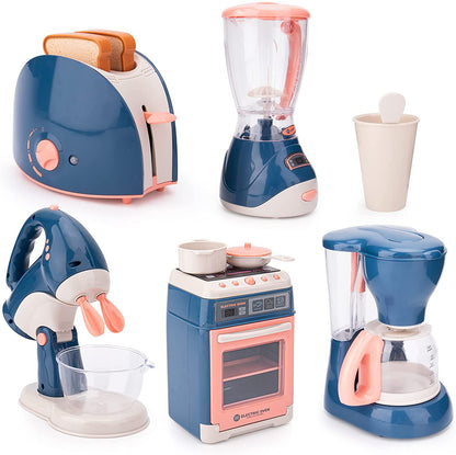 Mini Household Appliances Kitchen Toys, Pretend Play Set with Coffee Maker Blender Mixer and Toaster for Kids Boys Girls Gifts