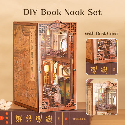 Cutebee DIY Miniature House Book Nook Bookshelf Insert Dollhouse Model Roombox Building Kit Wooden Bookshelf Toys Bookend Gifts