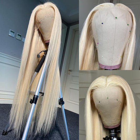613 Blonde Straight Lace Front Human Hair Wigs - HD Transparent Lace, 13x4 and 13x6 Options, Pre-Plucked Perfection for Women