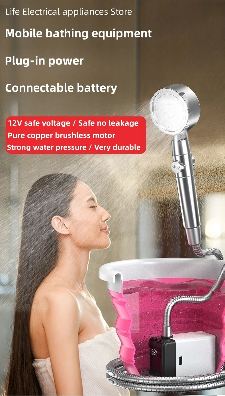 Portable Mobile Simple Shower Household Shower Equipment Outdoor Camping Bathing Electric Water Pump Pure Copper Brushless Motor