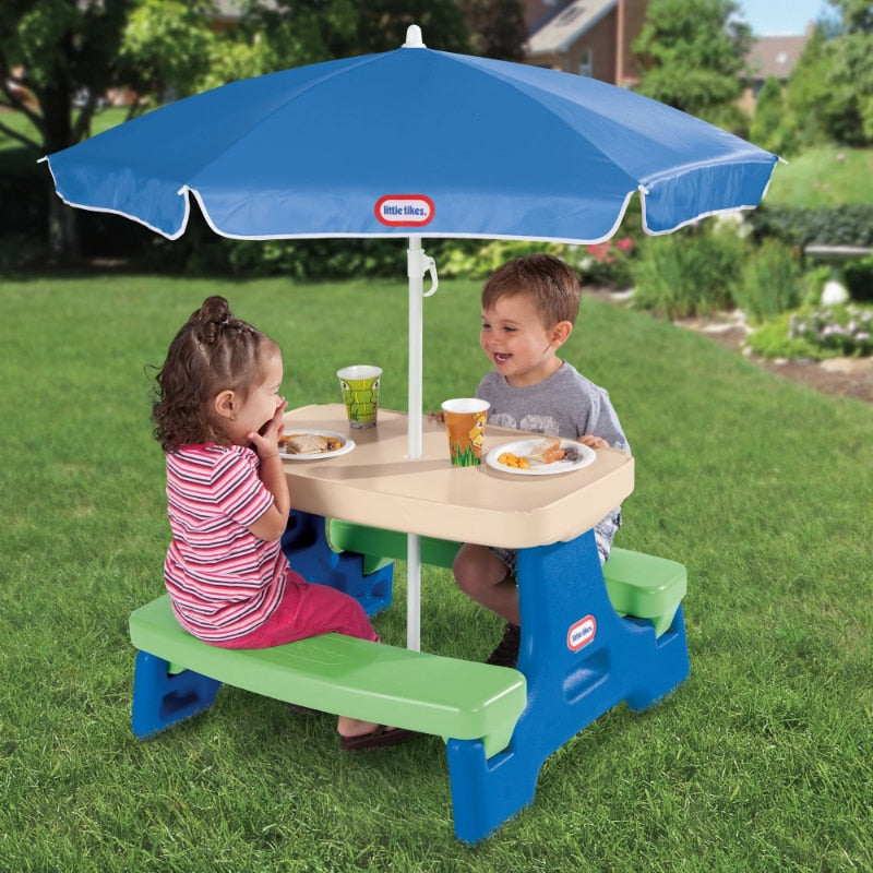 Little Tikes Outdoor Kids Picnic Table Removable Portable Play Table with Umbrella