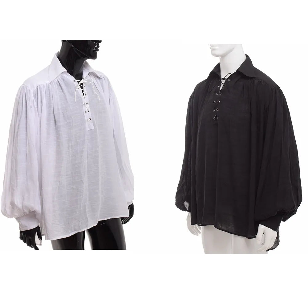 Renaissance Pirate Shirt: Vintage Gothic Frills, Lace-Up, and Medieval Elegance – Perfect for Vampire, Prince, Poet, and Buccaneer Costumes