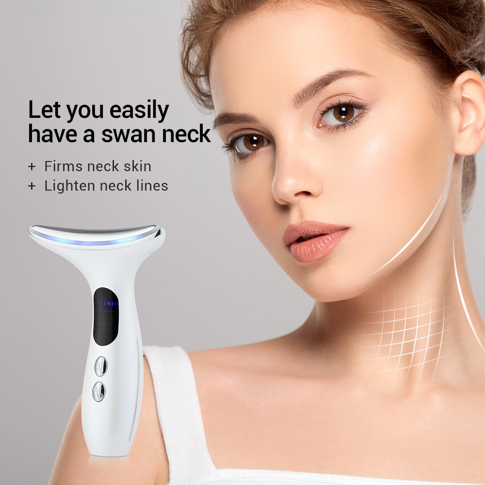 Heat EMS Face Neck Massager ION LED Photon Therapy Facial Lifting Beauty Devices Remove Double Chin Anti Wrinkle Skin Care Tools