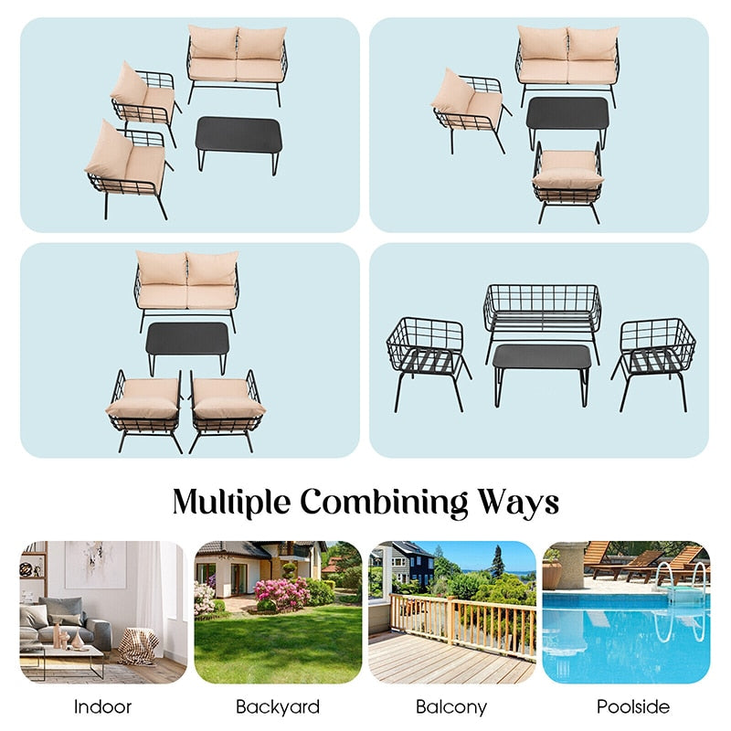 4 Pieces Patio Furniture Set Cushioned Sofa Loveseat Armrest Table for Garden Garden Table and Chair Coffee Tables and Chair Set