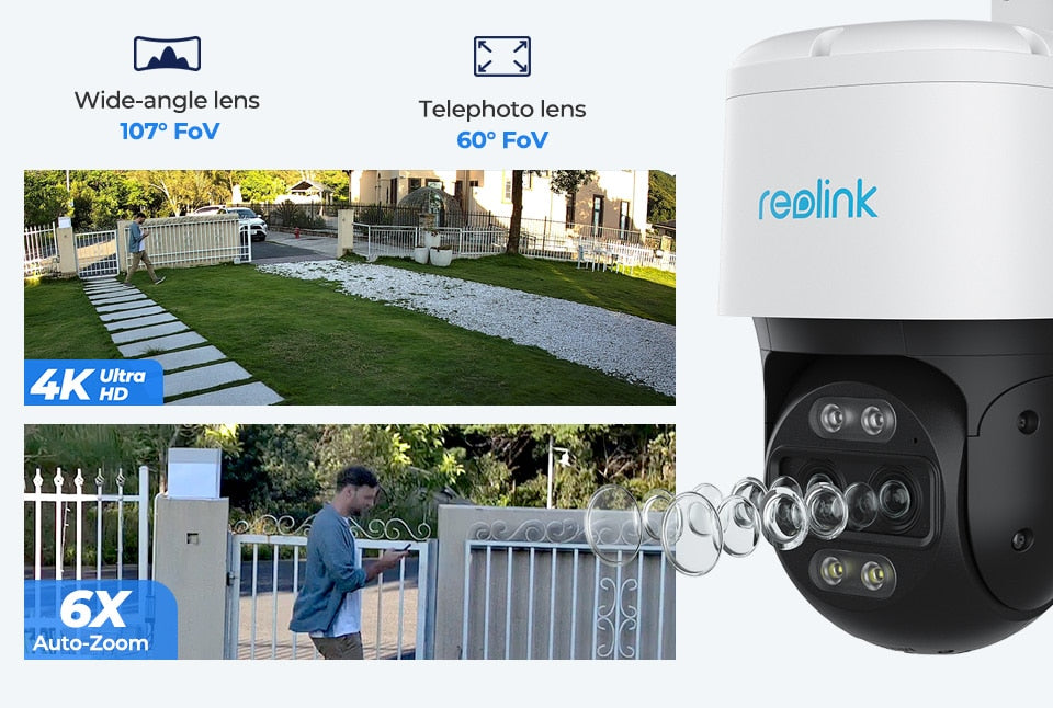 Reolink Trackmix PoE 4K Security Outdoor Camera Dual-Lens Motion Tracking PTZ camera 6X Zoom Animal Car Human Detect CCTV IP Cam