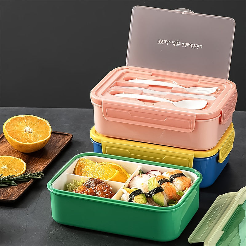 Portable Sealed Kids Lunch Box Fruits Food Containers Student Office Worker Microwavable Bento Box With Fork Spoon Fresh-Keeping