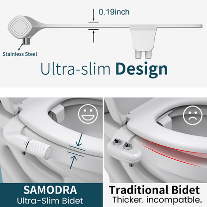 Dual Nozzle Bidet Non-Electric Toilet Attachment with Adjustable Water Pressure and Brass Inlet