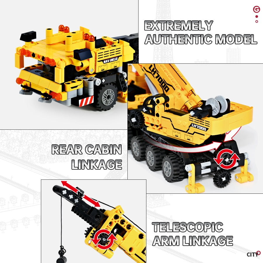 City Technician Construction Engineering Mobile Crane Vehicle Bricks Set Building Blocks Creative Kids Toys For Children Gifts