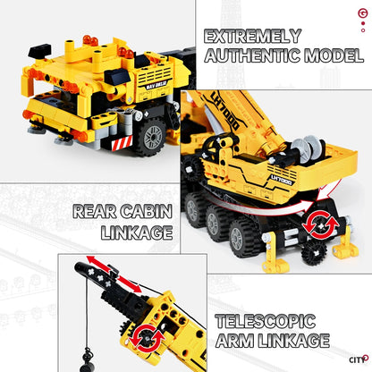 City Technician Construction Engineering Mobile Crane Vehicle Bricks Set Building Blocks Creative Kids Toys For Children Gifts