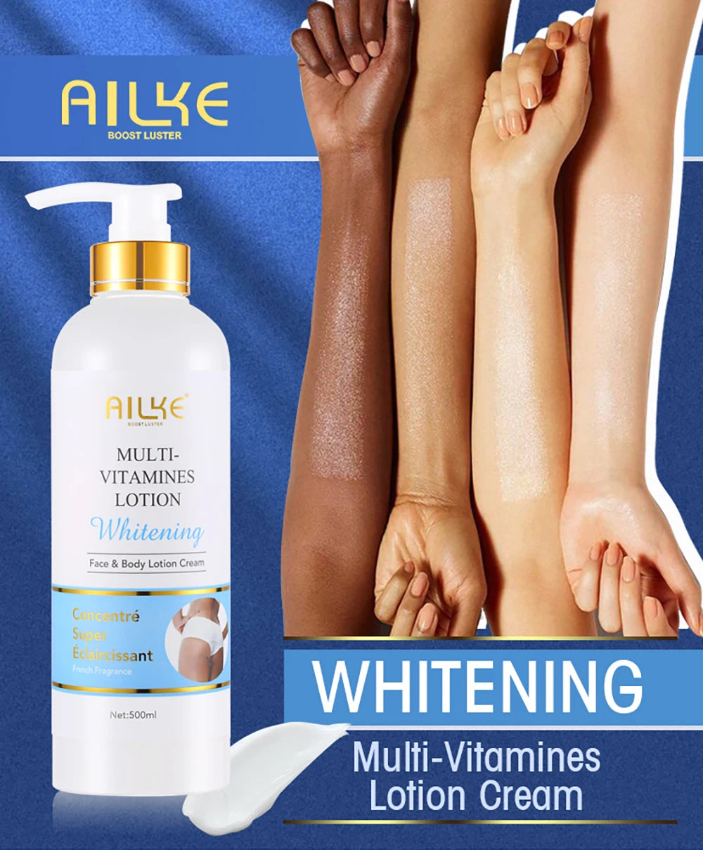 AILKE Multi-Vitamin Whitening Body Lotion | Daily Moisturizer Cream with Vitamins A, E, B3, B5 | Enhance Skin Radiance, Even Skin Tone