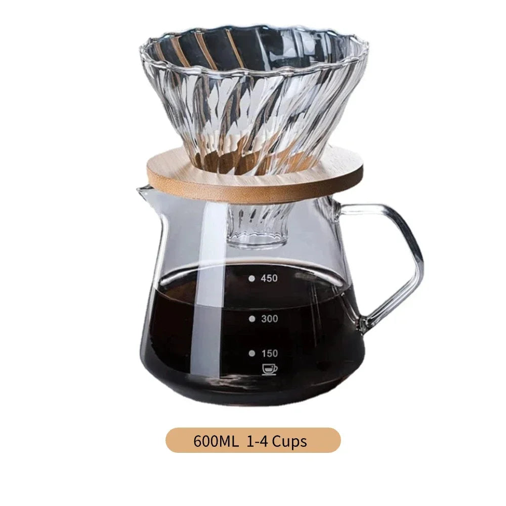 Pour Over Coffee Maker Set Glass Carafe Coffee with Glass Coffee Filter Drip Coffee Maker Set for Home or Office 600ml 300ml