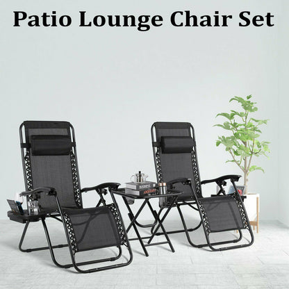 2PC Garden Sun Lounger Set with Table Folding Flexible Adjustable Zero Gravity Recliner Chair Seat Indoor/Outdoor 2 Colors