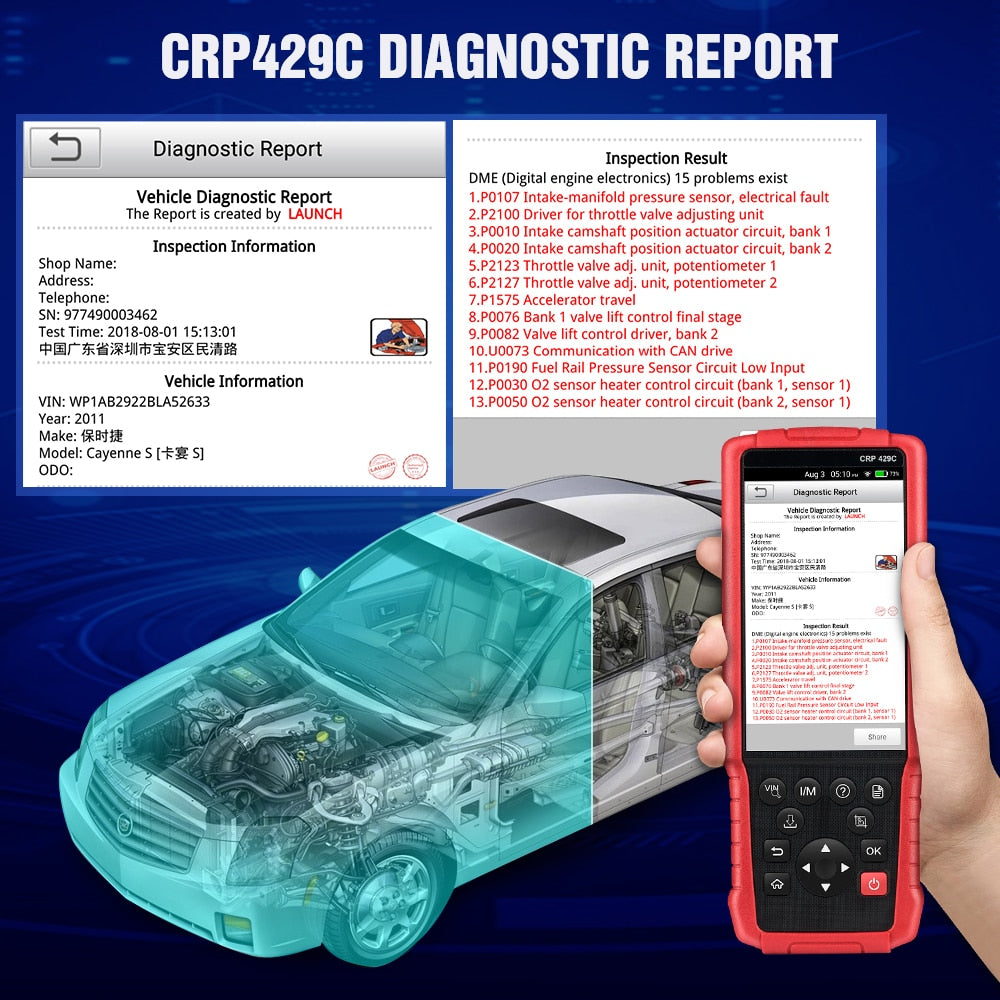 LAUNCH X431 CRP429C OBD2 Scanner Car OBD OBD2 Diagnostic Tool 4 System + 15 Reset Service OBD II Code Reader pk CRP123E CRP129E