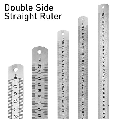 Double Side Stainless Steel Straight Ruler Metric Rule Precision Measuring Tool 15/20/30/40/50cm School Office Drawing Supplies