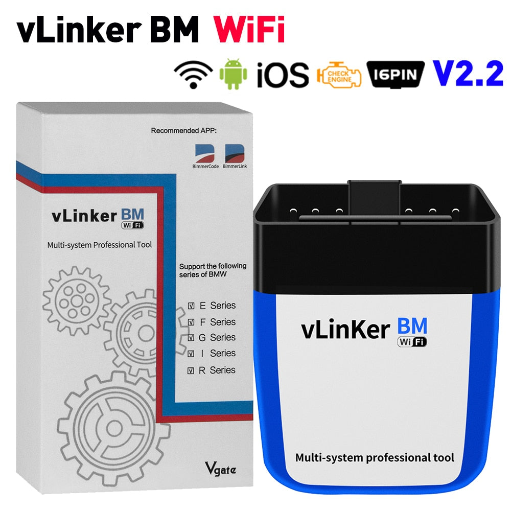 Vgate vLinker BM+ V2.2 ELM327 OBD Scanner Bluetooth 3.0/4.0/wifi OBD2 Car Diagnostic Tools work with Bimmercode ELM 327 For BMW