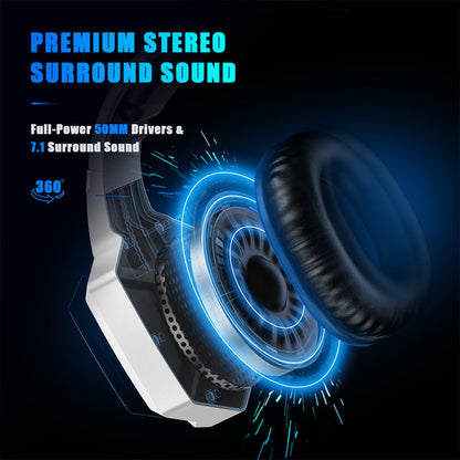 LED Wired Gaming Headset with Built-in Microphone - Over-Ear Gamer Headphones with Surround Sound - Compatible with PC, Computer, Laptop, PS4, PS5, Xbox, and Nintendo Switch