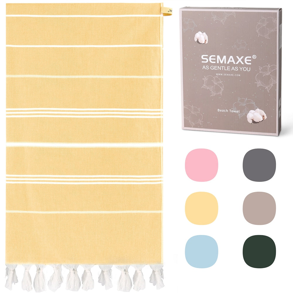 SEMAXE Beach Towel Cotton, Sand Free Quick Dry Soft Absorbent Lightweight Blanket for Bathroom, Beach, Pool, Gym. 74x36inches