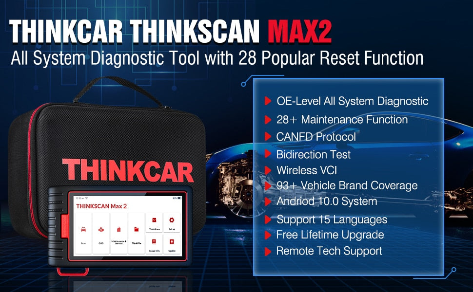 THINKCAR ThinkScan Max 2 Diagnostic Tools Full system Support CANFD For GM 2023 AF DPF IMMO 28 Reset ECU Coding OBD2 Scanner