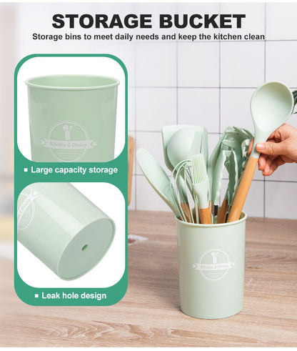 Non-Stick Silicone Kitchen Utensils Set with Wooden Handles - Includes Spatula, Egg Beaters, and More - Essential Kitchenware and Accessories