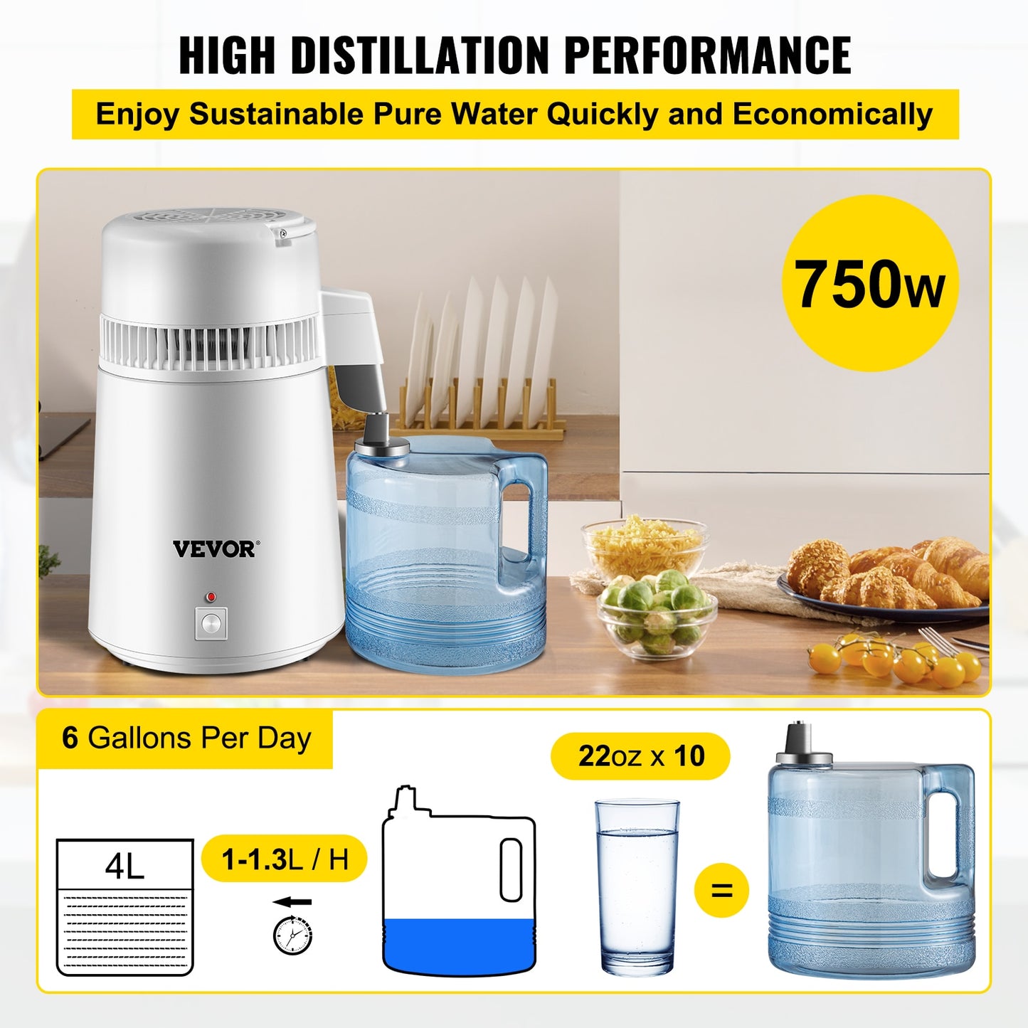 4L Water Distiller and Purifier: Your Stainless Steel Home Appliance for Crisp, Clean, and Refreshing Drinking Water at Home or in the Office