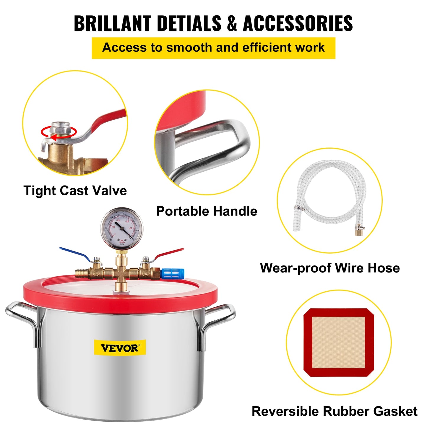 Stainless Steel Vacuum Chamber: Master the Art of Gas Extraction and Foil Protection with a 1.5-5 Gallon Capacity, Glass Lid, and Silicone Seals!
