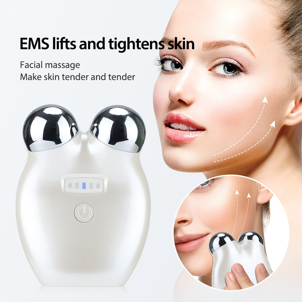 EMS Micro-current Face Lifting Machine 3D Roller Facial Massager Anti Wrinkle Tighten Skin Rejuvenation Eye Massage Instrument