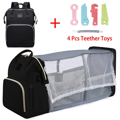 Lightweight Portable Folding Crib Bed Mommy Bag - Large-capacity Baby Backpack for Moms on the Go