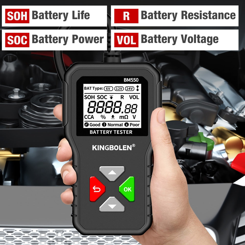 KINGBOLEN BM550 Car Battery Tester 6V 12V 24V 100-2000 CCA Battery System Detect Auto Battery Analyzer Car Battery Tool PK KW208