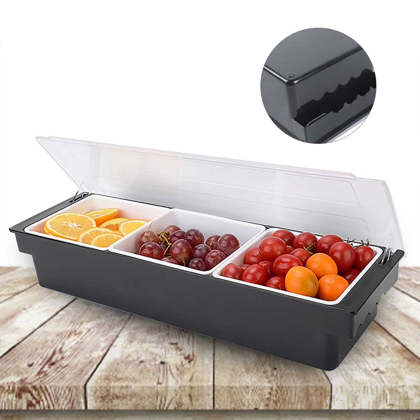 Condiment Server Condiment Dispenser Tray With Hinged Cover Strip Fruit Box Three Trays Suitable For Restaurant Buffet And Bar