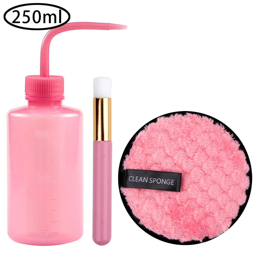 Eyelash Removal Cleaning Kit Eye Lash Clean Brush Washing Bottle Eyebrow Applicator Reusable Microfiber Face Make-up Disc Tools