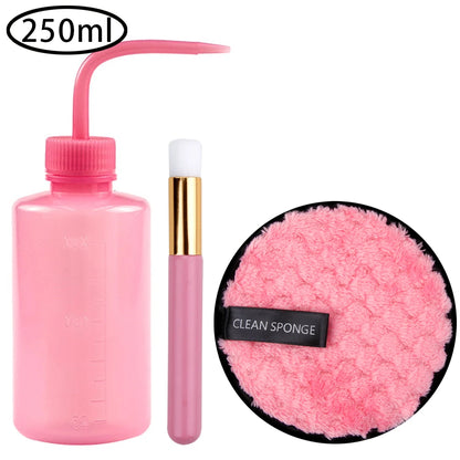 Eyelash Removal Cleaning Kit Eye Lash Clean Brush Washing Bottle Eyebrow Applicator Reusable Microfiber Face Make-up Disc Tools