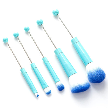 5Pcs Beaded Eyeshadow Brush Diy Beaded Cosmetic Brush Make Up Brushes Tool Kit Metal Handle Durable Eye Makeup Brushes