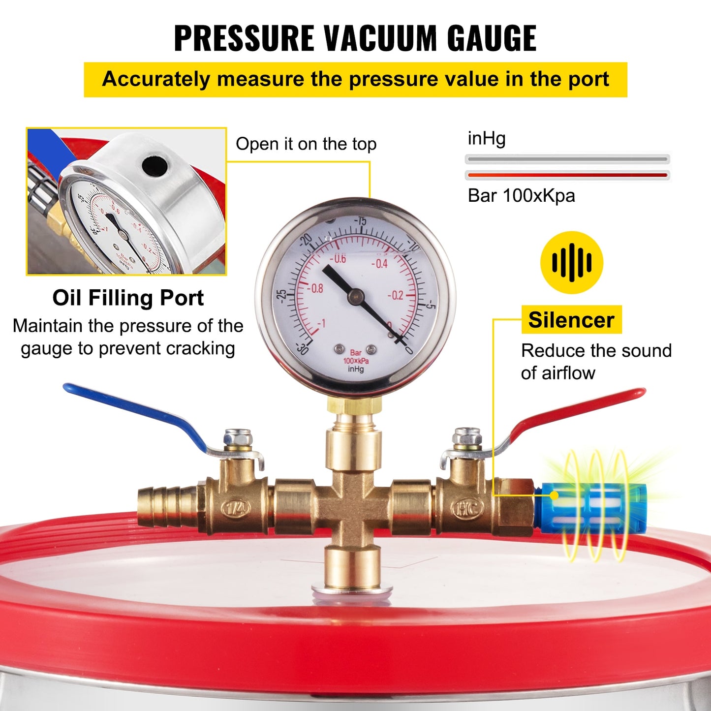 Stainless Steel Vacuum Chamber with Multiple Gallon Options, Acrylic Lid, and High-Performance Silicone Lid Gasket