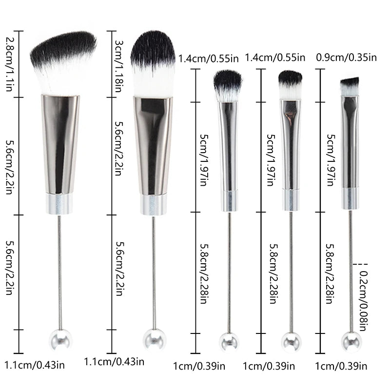 5Pcs Beaded Eyeshadow Brush Diy Beaded Cosmetic Brush Make Up Brushes Tool Kit Metal Handle Durable Eye Makeup Brushes