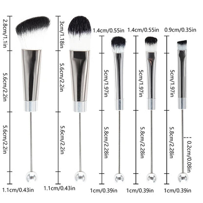 5Pcs Beaded Eyeshadow Brush Diy Beaded Cosmetic Brush Make Up Brushes Tool Kit Metal Handle Durable Eye Makeup Brushes