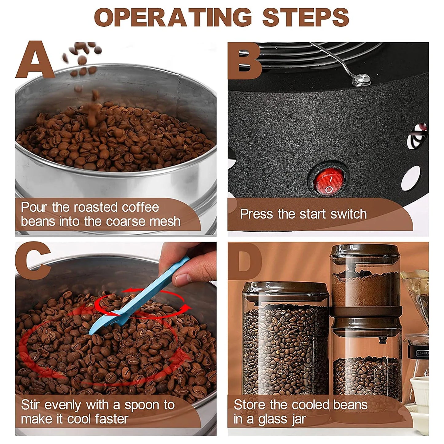 Electric Coffee Roaster Coffee Bean Cooler 5mm Stainless Steel Electric Coffee Roasting Cooling Machine 110‑220V