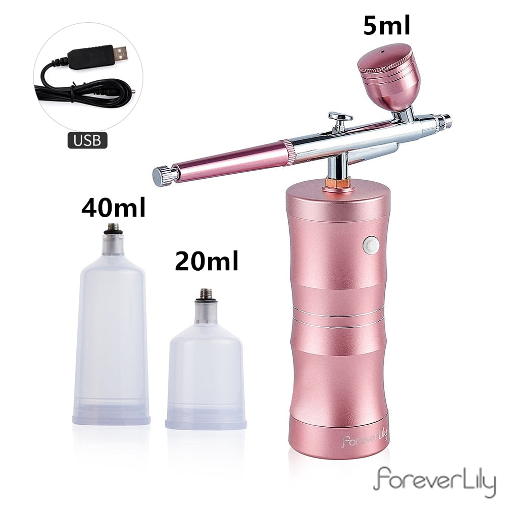 Top 0.4mm Pink Mini Air Compressor Kit Air-Brush Paint Spray Gun Airbrush For Nail Art Tattoo Craft Cake Nano Fog Mist Sprayer