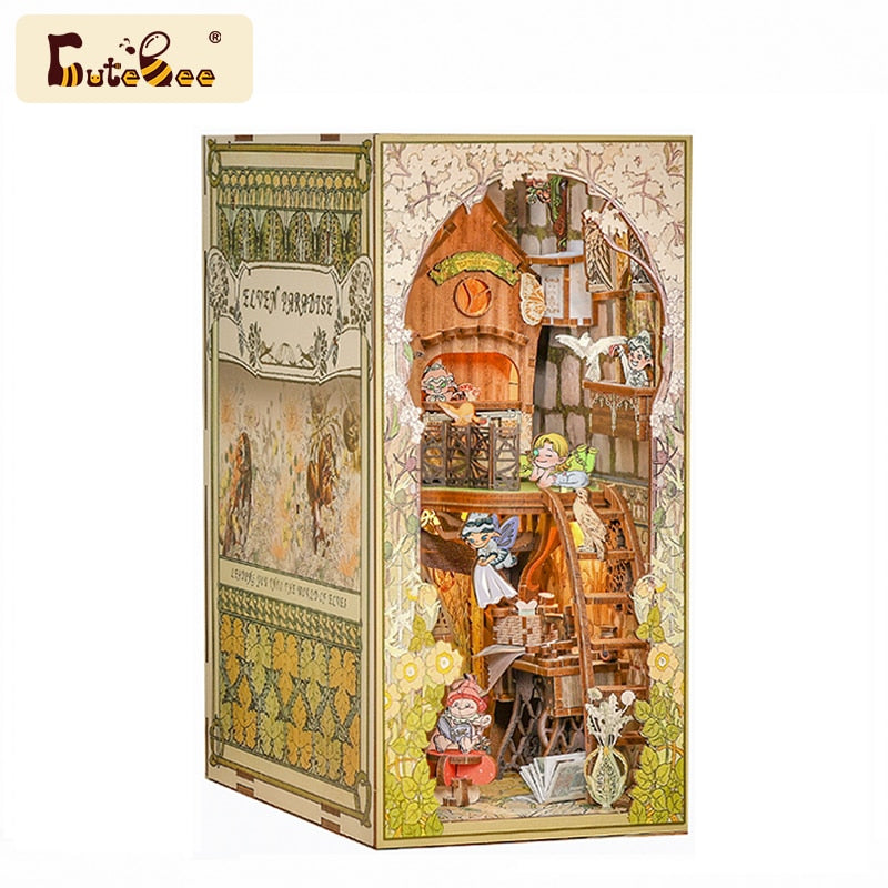 CUTEBEE Mothers Day Gifts DIY Butterfly House Book Nook Kit Dollhouse with Light Eternal Bookstore Bookshelf Insert 3D Bookend