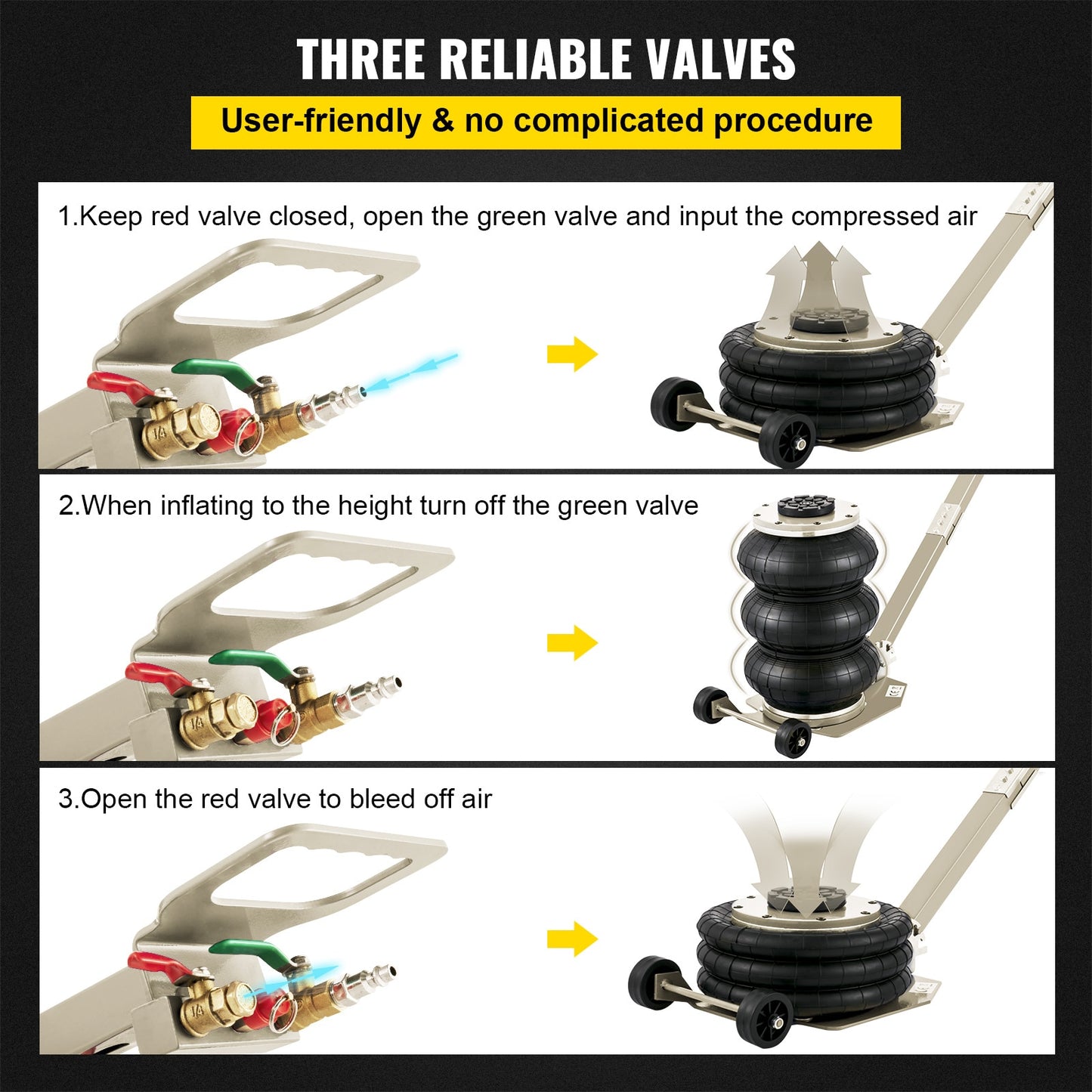 3 Ton / 5 Ton Triple Bag Air Pneumatic Jack with Adjustable Handle for Cars, Vans, and SUVs