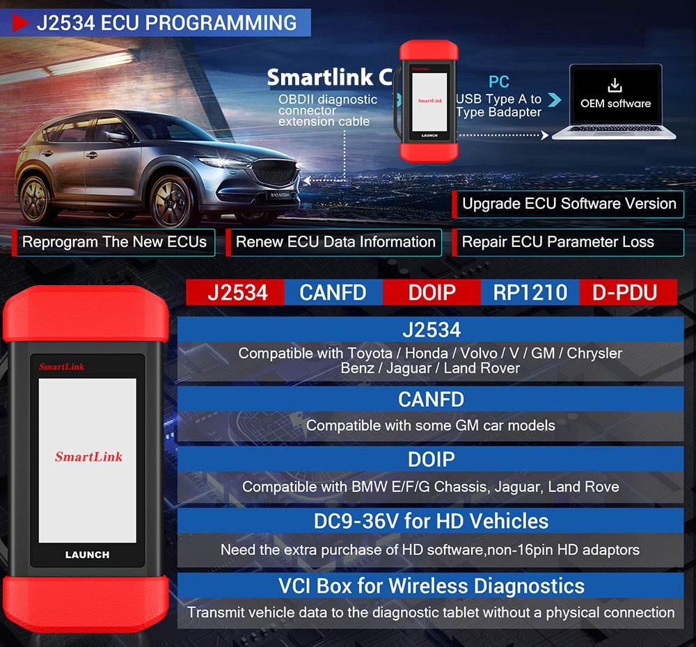2023 New - LAUNCH X431 PAD V Car Diagnostic Tools J2534 CAN FD Online ECU Programming Coding Auto OBD OBD2 Scanner