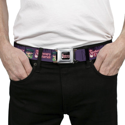 THE APOTHECARY DIARIES Title Logo Full Color Black/Red/White Seatbelt Belt - THE APOTHECARY DIARIES Chibi Maomao Pose and Title Logo Purple Webbing