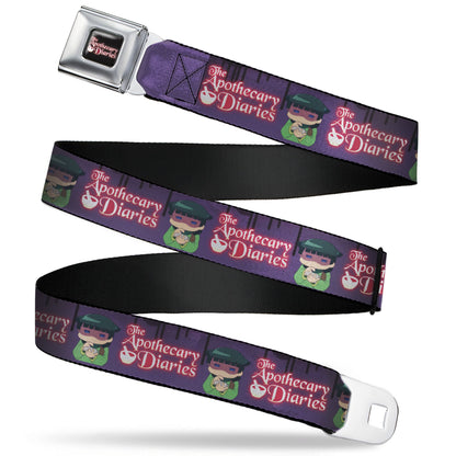 THE APOTHECARY DIARIES Title Logo Full Color Black/Red/White Seatbelt Belt - THE APOTHECARY DIARIES Chibi Maomao Pose and Title Logo Purple Webbing
