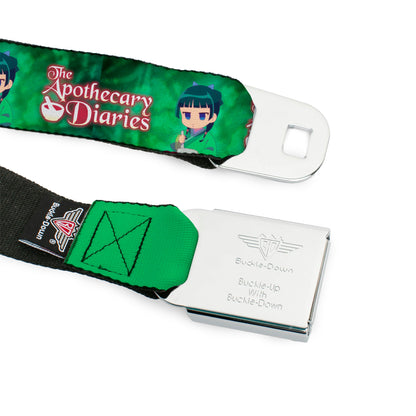 THE APOTHECARY DIARIES Title Logo Full Color Black/Red/White Seatbelt Belt - THE APOTHECARY DIARIES Maomao Grinding Pose and Title Logo Greens Webbing