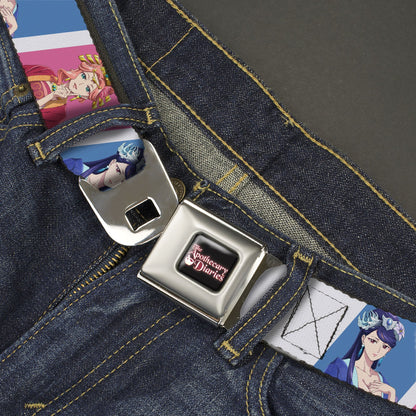 THE APOTHECARY DIARIES Title Logo Full Color Black/Red/White Seatbelt Belt - The Apothecary Diaries Gyokuyo and Lihua Pose Blocks White/Pink/Blue Webbing