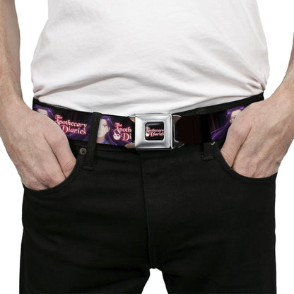 THE APOTHECARY DIARIES Title Logo Full Color Black/Red/White Seatbelt Belt - THE APOTHECARY DIARIES Jinshi Pose and Title Logo Black Webbing