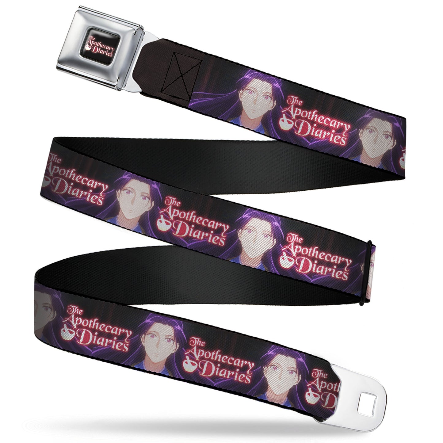 THE APOTHECARY DIARIES Title Logo Full Color Black/Red/White Seatbelt Belt - THE APOTHECARY DIARIES Jinshi Pose and Title Logo Black Webbing